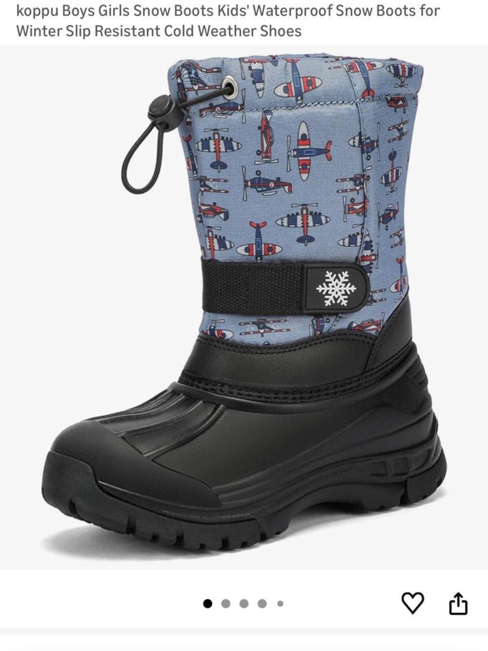 Kids Winter Snow Boots with Airplane Print - Blue & Black